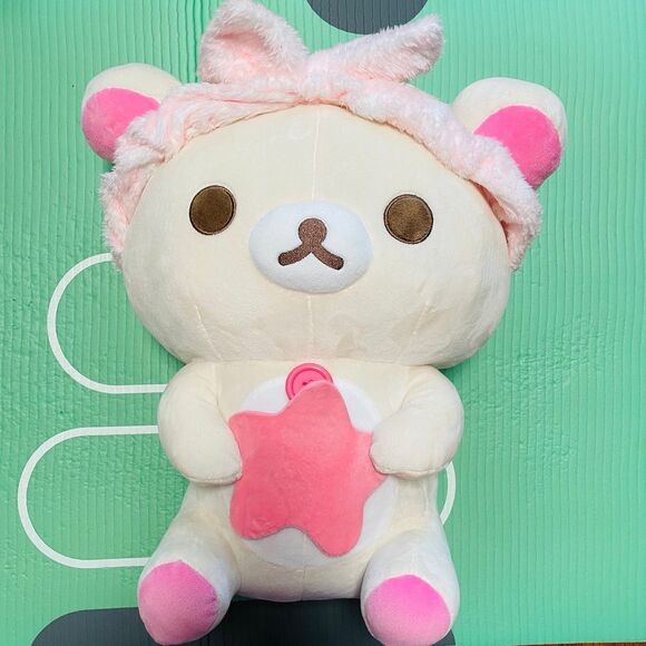 NWT LARGE San-X Pajama Party Rilakkuma Collection: pink Korilakkuma 15” plushie - Picture 1 of 3